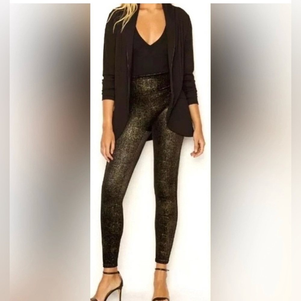 Spanx Leggings Metallic Shine Velvet Shimmer High Waist Pants Size L